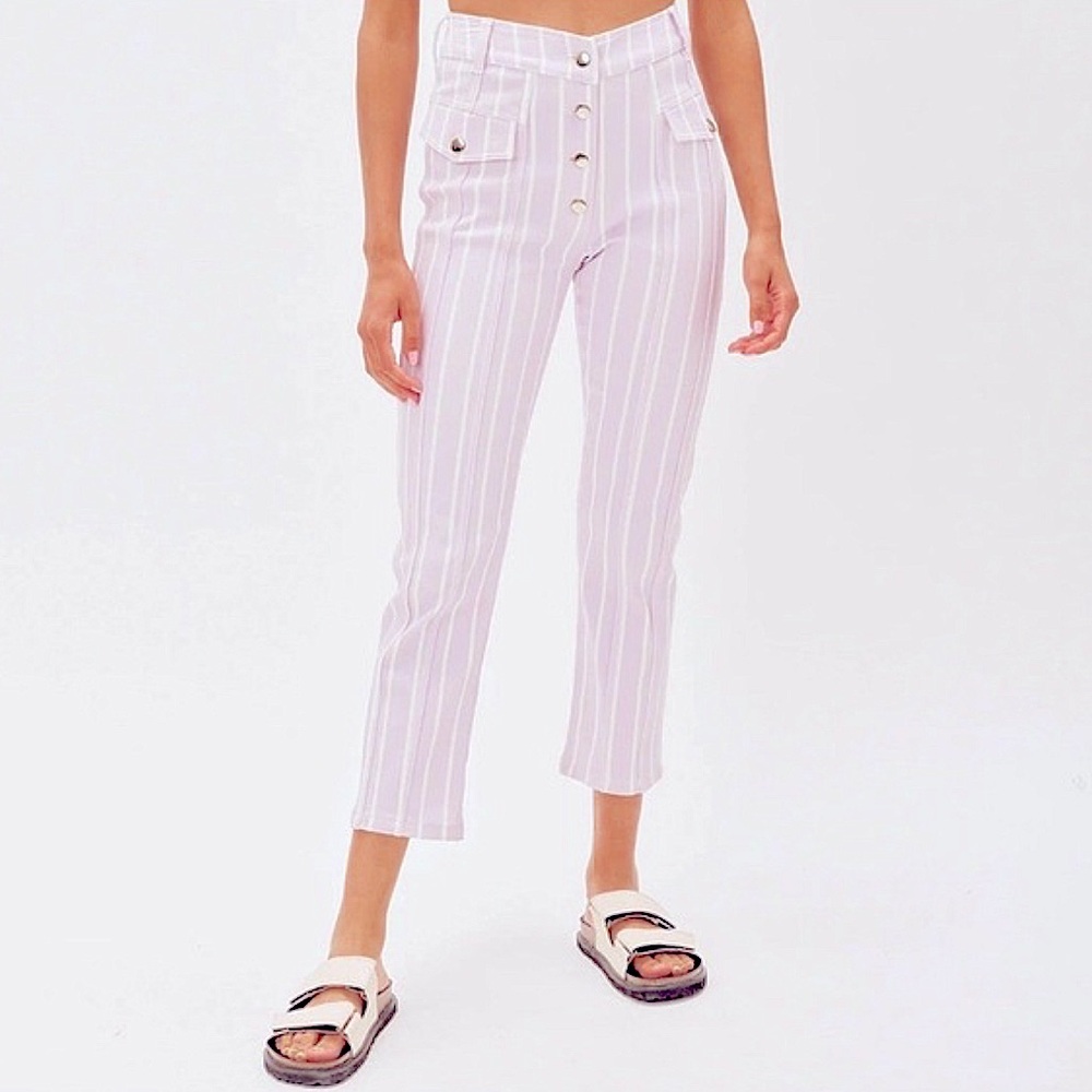 NEW for love and lemons Striped Purple high rise Gia Pants jeans XL straight leg